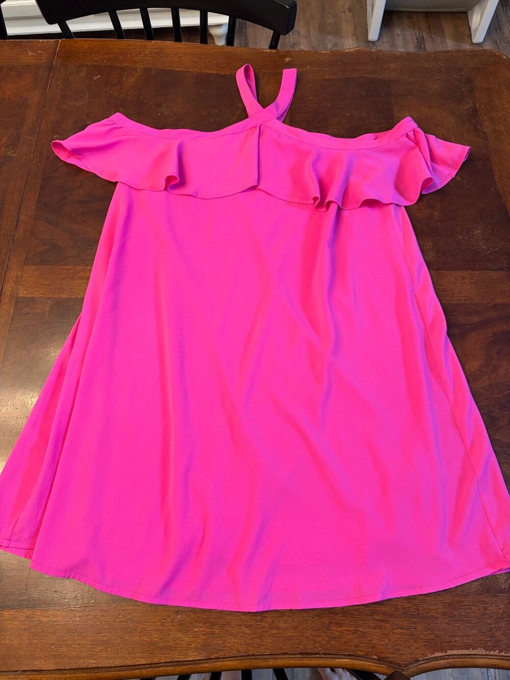 She + Sky Hot Pink Off-Shoulder Ruffle Dress Size L Preowned